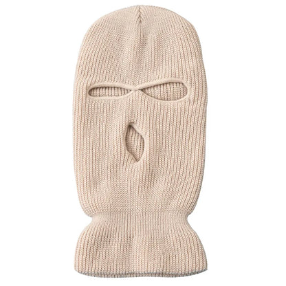 Windproof Full Face Knit Hats Custom SkiMask Men Warm Wool Balaclava embroidery Winter hats Knitted 3 Holes Ski Mask