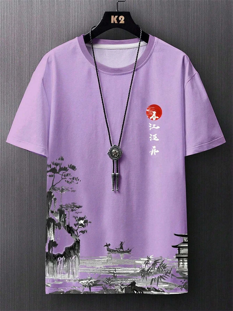 Simple Fashion Ancient Style T Shirts For Men Summer Trendy Crew Neck 3D Printed T-Shirts Loose Streetwear Harajuku Kids Tees