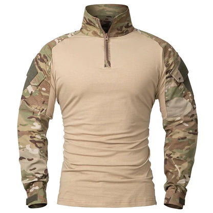 Men's Outdoor Tactical Shirts Long Sleeve Outfit Combat Shirt 1/4 Zipper Ripstop Tops Workwear pullover Camo Airsoft T-Shirts