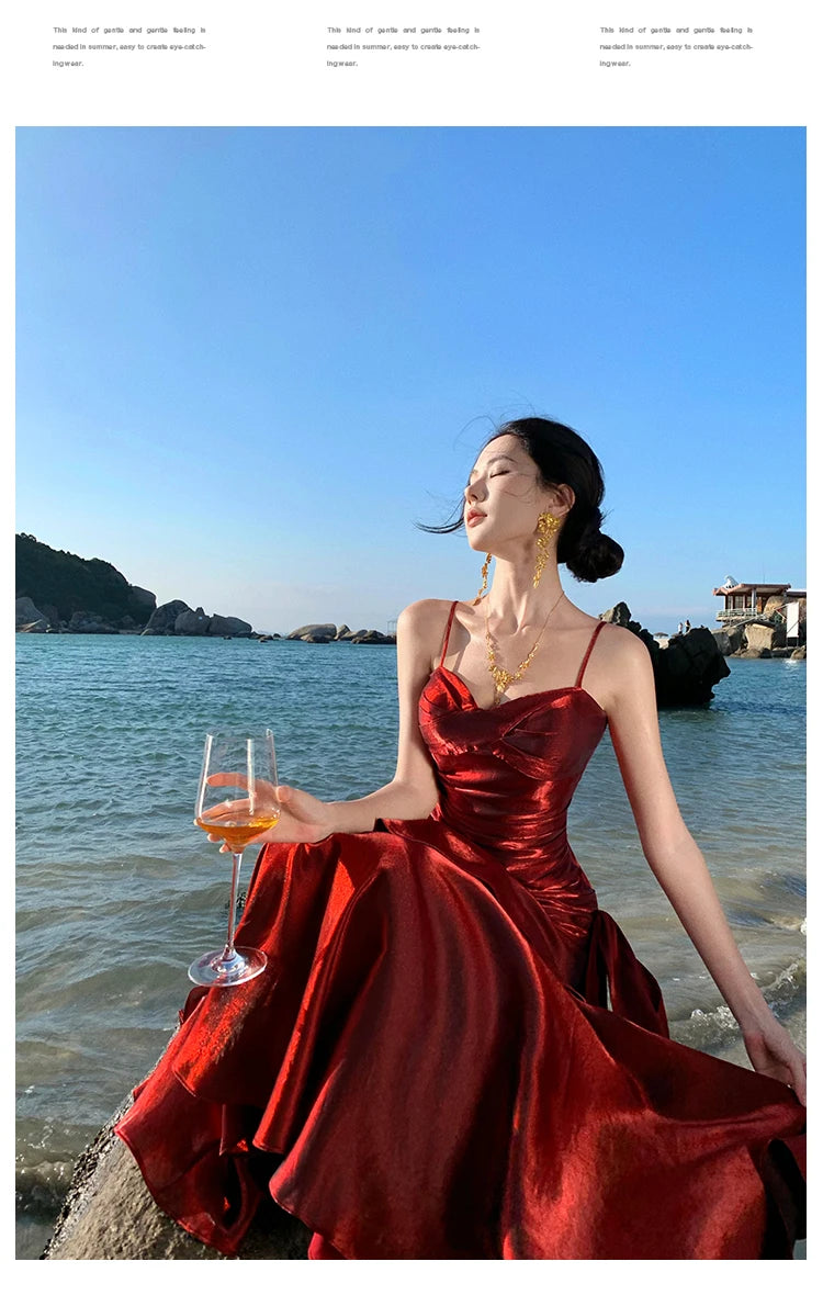 Sexy Solid Spaghetti Strap Sleeveless Evening Dresses Elegant Ruffles Party Long Dress For Women Summer Slim Beach New Vestidos