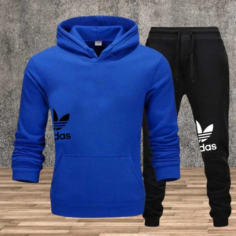 Autumn and winter hooded sweatshirt, pullover and casual pants fitness two-piece men's fashionable jogging sports set