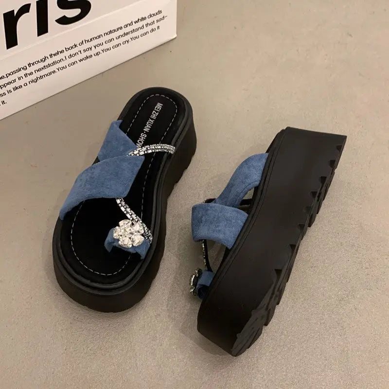 Diamond toe thick soled slippers for women's summer shoes, new height increasing design, paired with skirts and women's sandals