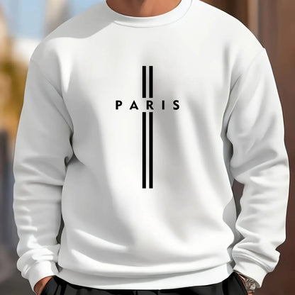 Men's autumn and winter fashionable casual loose Paris letter print fleece pullover long sleeved round neck sweatshirt