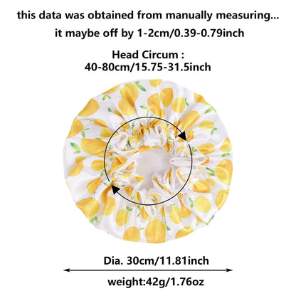 1 Piece Satin Silk Sleep Cap with Fruit Animal Print Double Layer Comfortable for Daily Use