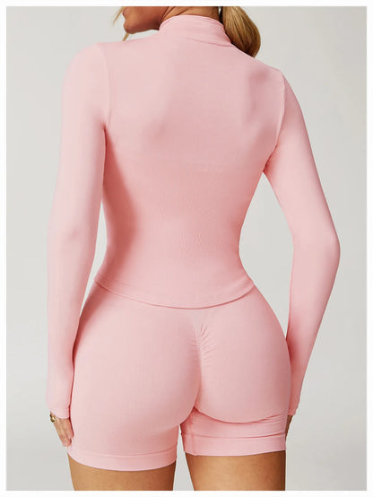 New Women Seamless Zipper Jacket Yoga Long Sleeved Gym Top Yoga Push Up Jacket Fitness Running Workout Sport Coat Women's Shirts