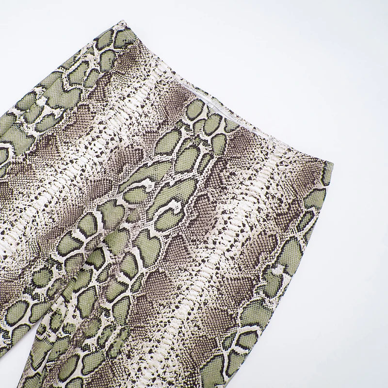 CUTENOVA Fall New Arrival Women Snake Print Hanging Neck  Sleeveless Tank Top & Slim-Fit Seven Points Pants Set Street Chic Suit