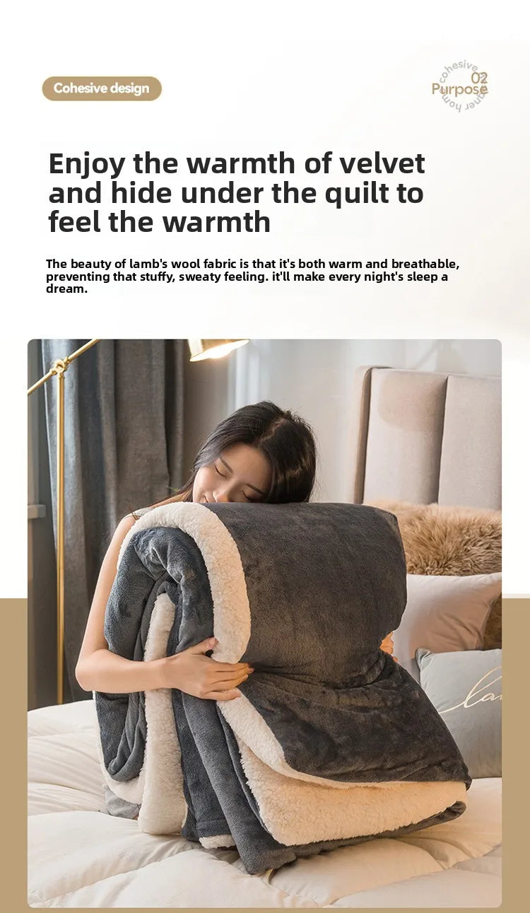 Solid Color Thickening Lamb Wool Multifunctional Duvet Blanket Bed Cover Bedspread on The Bed Keep Warm Winter Bed Blankets