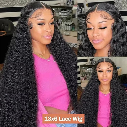 lueless Wig Human Hair Ready To Deep Water Wave Lace Front Wig Glueless Lace Closure Black Wig Curly HD Lace Frontal Human Hair