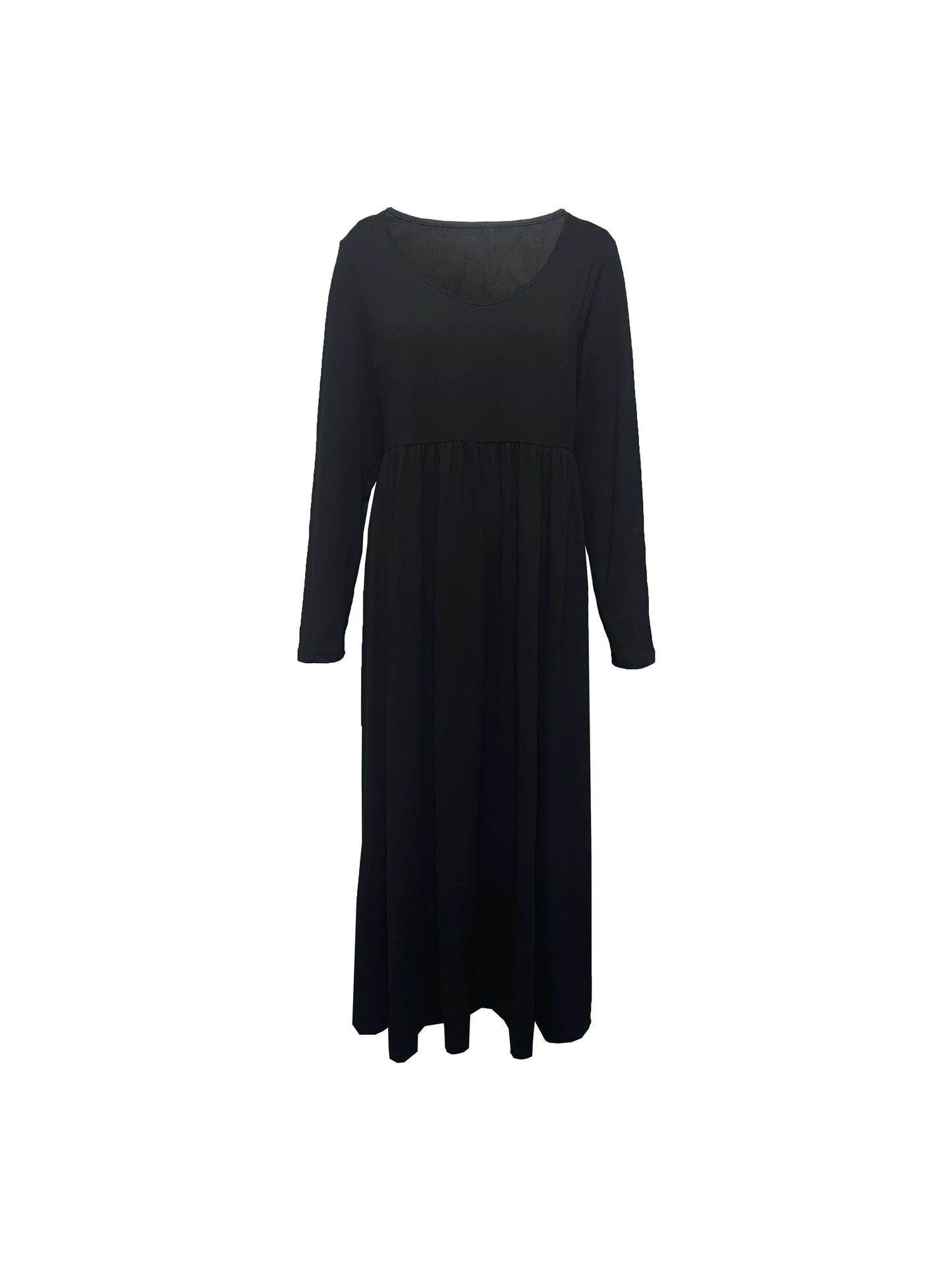 Plus Size  Europe and the United States  Fall and Winter Fashion Casual Solid Color Crew Neck Long Sleeve Dress