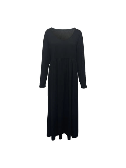 Plus Size  Europe and the United States  Fall and Winter Fashion Casual Solid Color Crew Neck Long Sleeve Dress