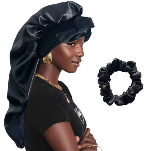 Women Bonnet Satin Sleeping Hat Long Tail Braid Hair Night Sleep Cap Head Cover Bonnets Shower Caps for Sauna Bathing Bonnet