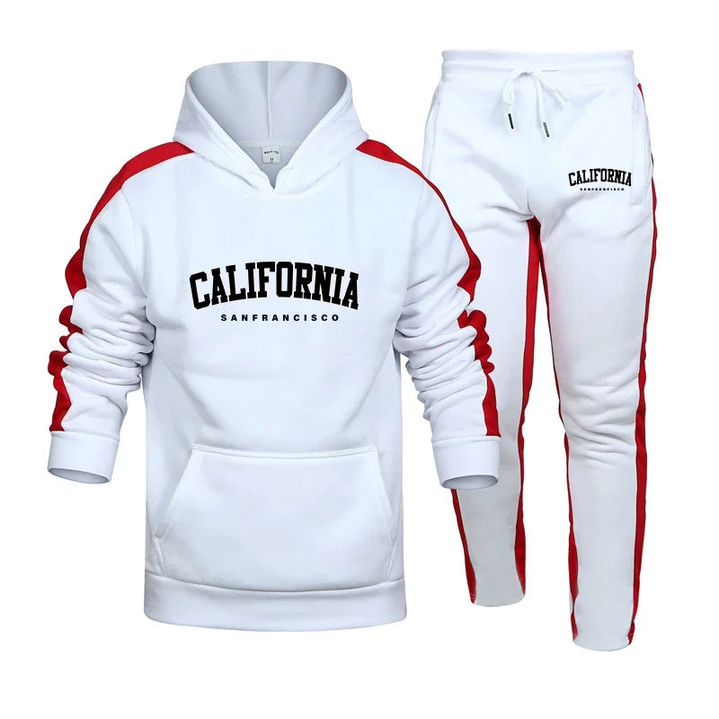 Jogging Mens Tracksuit California Print Hooded Sweatshirt+Pants 2 Piece Set Casual High Quality Comfortable Sports Trend Outfits