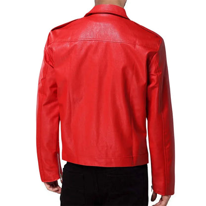 2025 New Men Solid Color Imitation Leather Jacket Red Fashion Homme Oblique Zipper Biker Coats Male Bar KTV Casual Top