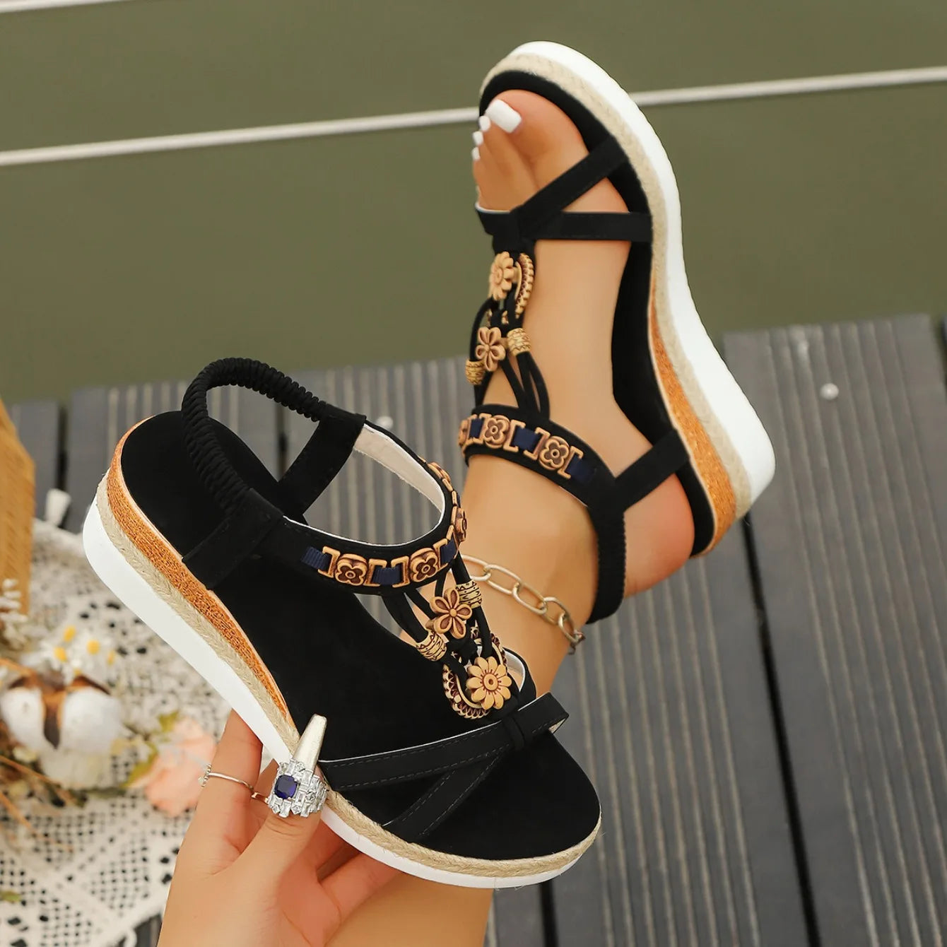 Women Wedge Sandals Summer 2024 Braided Band Platform Gladiator Sandals Woman Thick Bottom Beach Shoes Women Sandalias De Mujer
