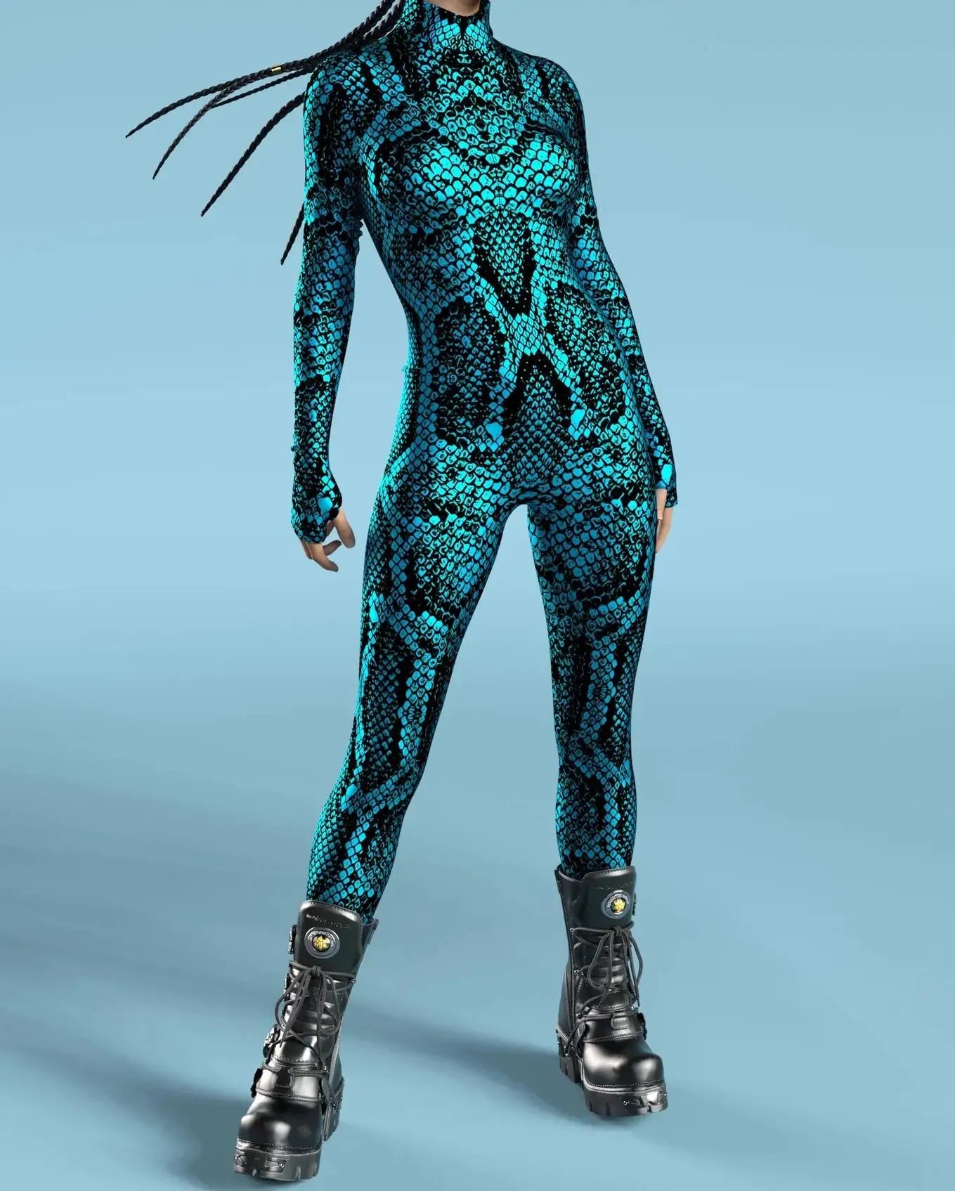 Women's Stylish Green Snake Print BodySuit New Halloween Adult Cosplay Jumpsuit Colorful 3D Printing Carnival Party Rave Outfits