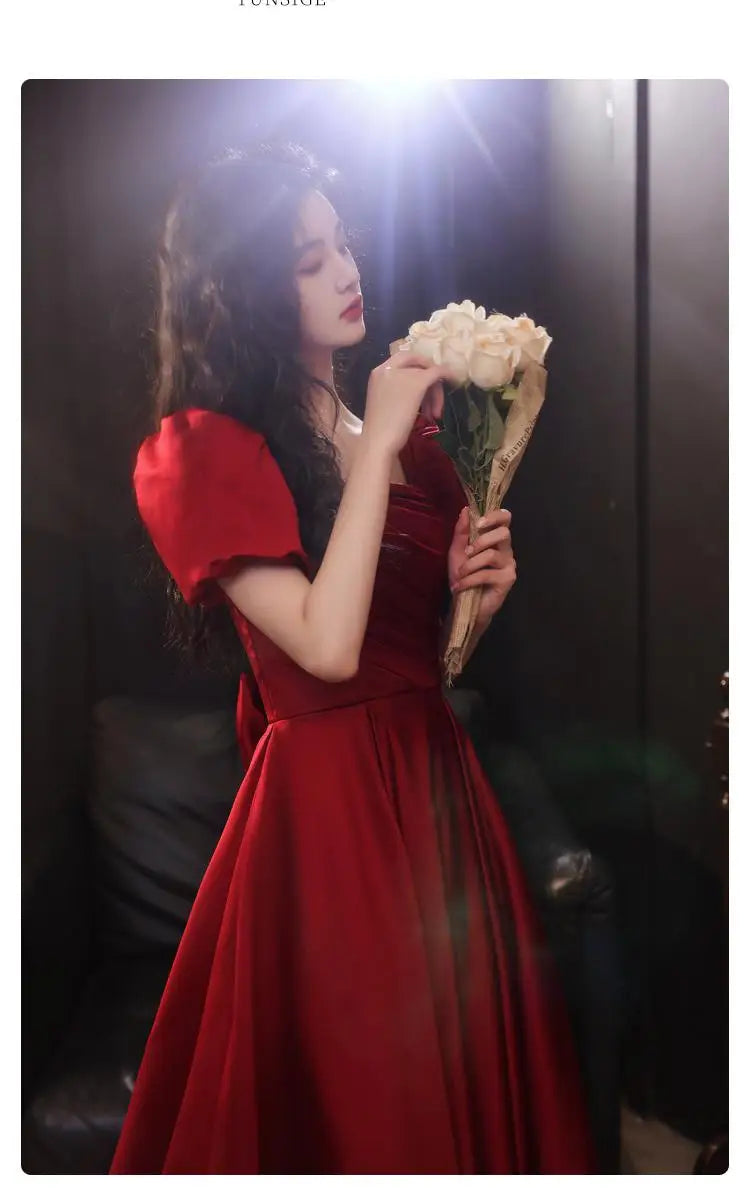 Wedding Dress Party Dresses  New Red Style Retro Bridal Princess Engagement Evening Dress