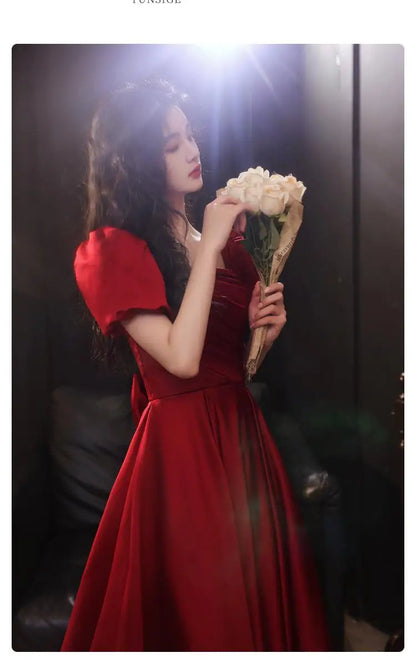 Wedding Dress Party Dresses  New Red Style Retro Bridal Princess Engagement Evening Dress