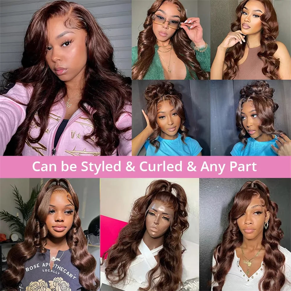 Chocolate Brown Wig Body Wave 13x4 13x6 HDTransparent Lace Front Human Hair 200 180 Density Biazilian Wig For Women 20 30 inch