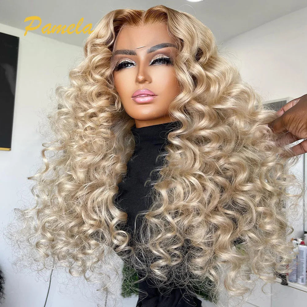 250% Density 613 Blonde Deep Wave 13x4 HD Transparent Lace Frontal Glueless Wig Human Hair Preplucked Ready To Wear For Women