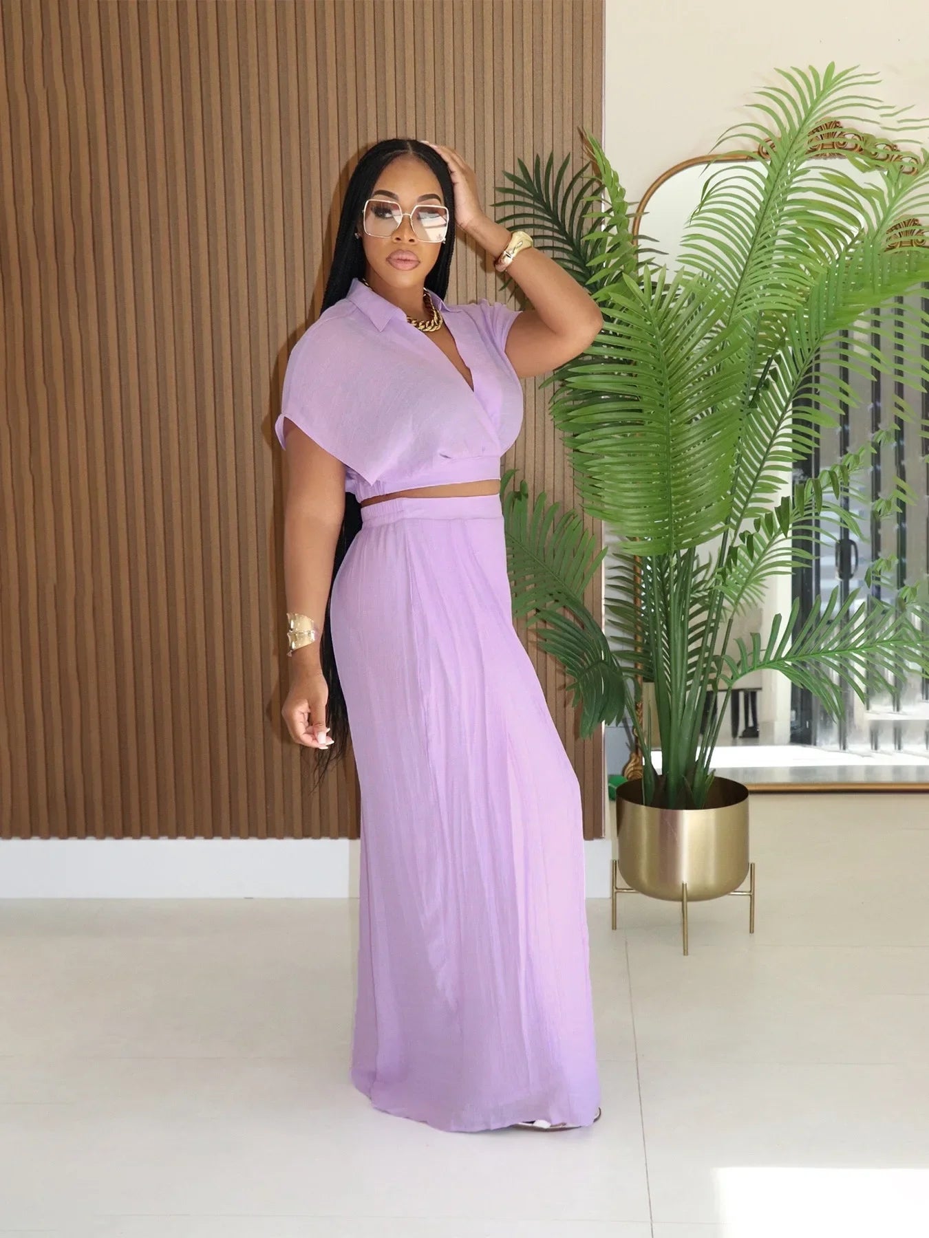 Fashion Summer Women's Set Turn Down Collar Blouse Top and Wide Leg Pants Suit 2025 Two 2 Piece Sets Outfit Tracksuit