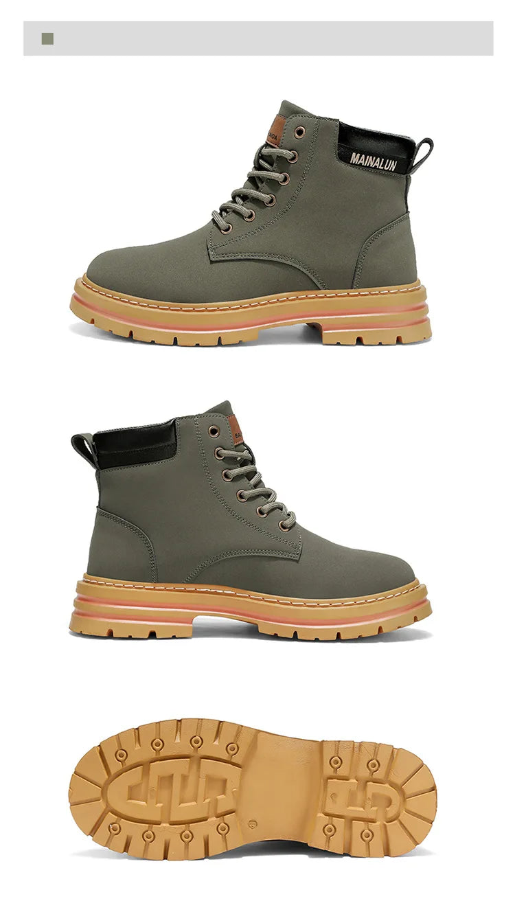 Classic Men High Top Boots High Quality Yellow Leather Boots Fashion Outdoor Sneakers Men Lace Up Non-Slip Ankle Boots for Men