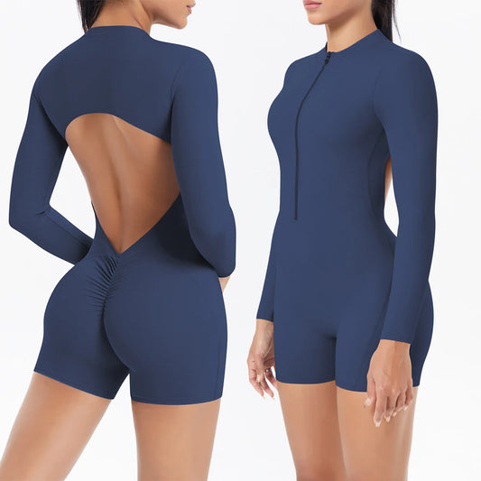 Sexy Back V Jumpsuit Gym Set Women Tracksuits Yoga Suit Scrunch Butt Sports Jumpsuit Fitness Rompers Stretch Workout Bodysuits