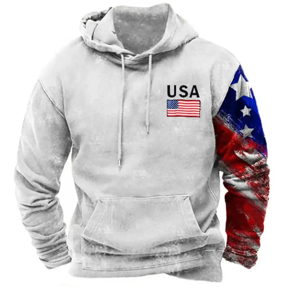 Fashionable American Flag Printed Men's Hoodie Trendy Harajuku Retro Clothing Spring and Autumn New Hoodie Sportswear
