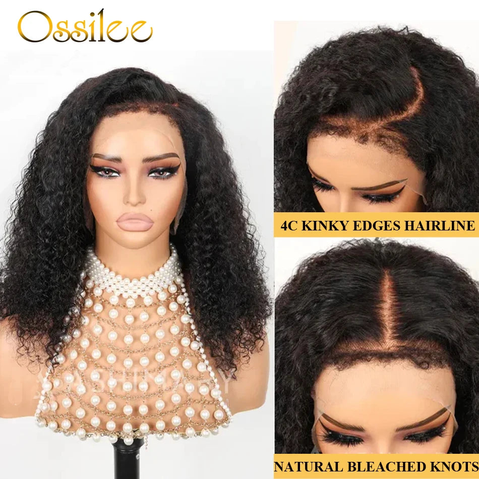 4C Kinky Edges Kinky Curly Invisi Strap 360 Glueless Wigs Human Hair 360 HD Lace Frontal Wig with Curly Baby Hair All Around
