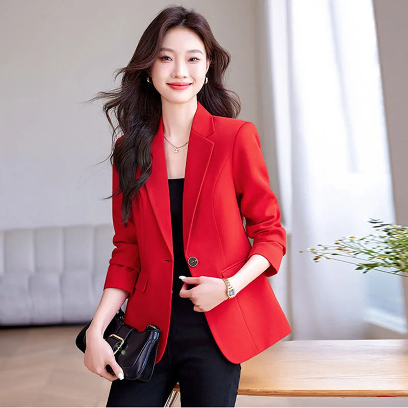 Women Blazer Casual Single Button Long Sleeve Red Black White Slim Suit Ladies Office Coat Fashion New Winter Autumn Jacket 2025 & 2026