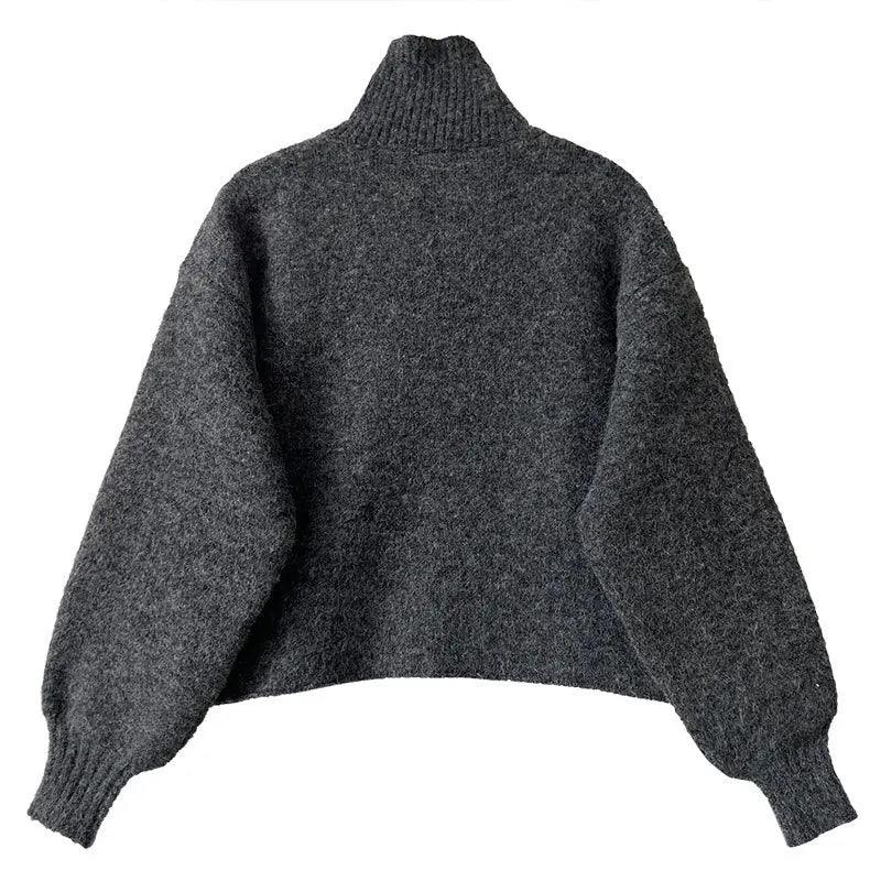 2026 Women Turn Down Collar Sweater Long Sleeve Zipper Design Warm Cardigans Clothes Tops For Women Winter Sweater Pull Femme