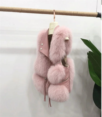 Autumn Winter Splicing Imitation Fox Fur Grass Vest Women Short Jacket 2025New Fashion Versatile Sleeveless Lady Waistcoat Coat