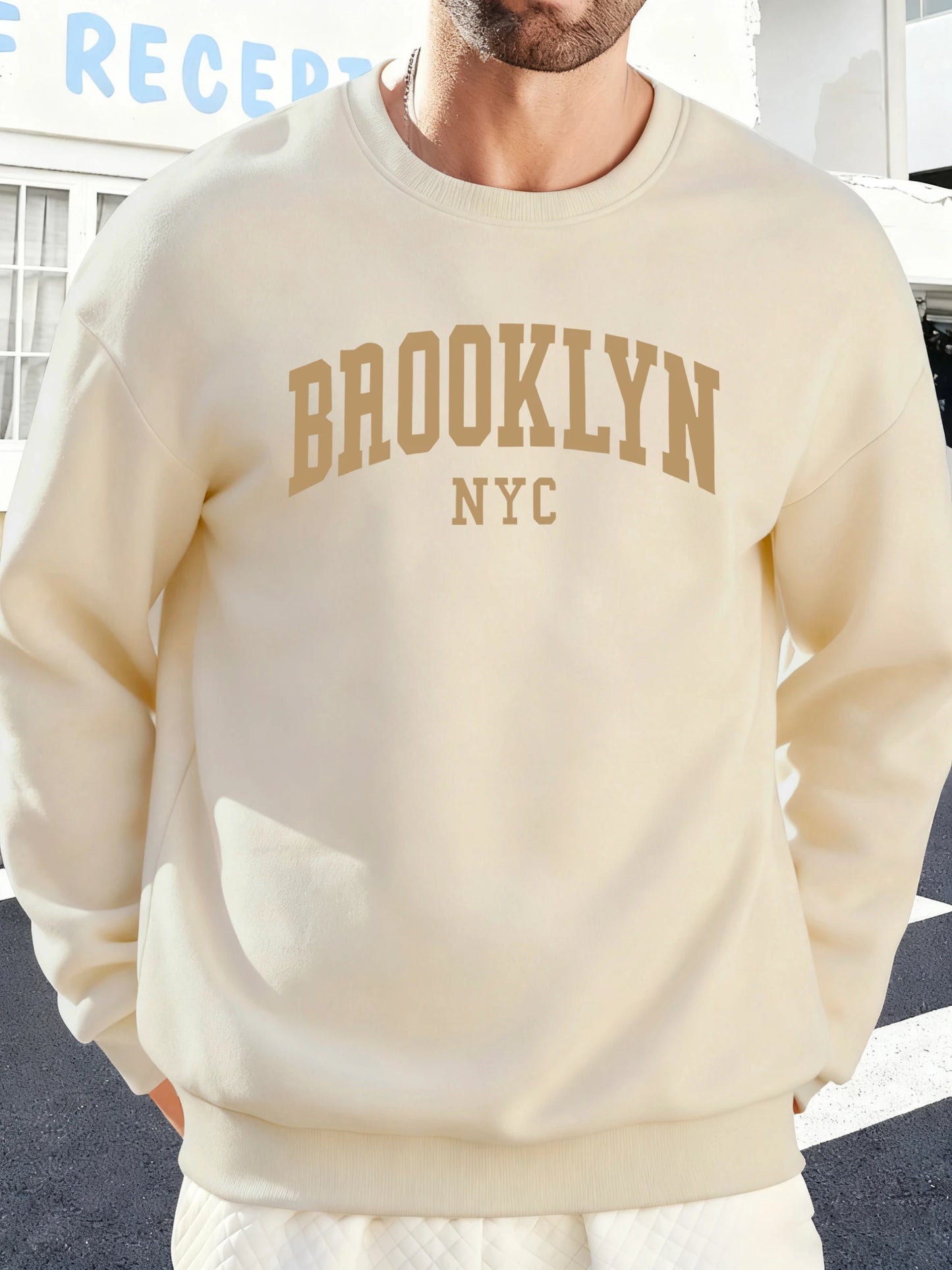 Brooklyn Nyc Letter Printed Soft Sweatshirts Street Fleece Pullovers Autumn Fashion Streetwears All-Match Crewneck Men Hoodies