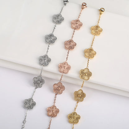 Hot Sale Stainless Steel Laser Five Leaf Flower Petal Adjustable Clover Bracelet Classic for Woman Girl Brand Jewelry Party Gift