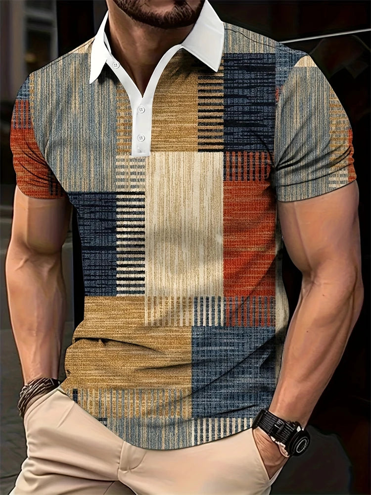 Summer Men's 3D Striped Polo Shirt Oversized Short Sleeve T Shirt Breathable Men's Clothing Casual Sports Street Mens Polo Shirt