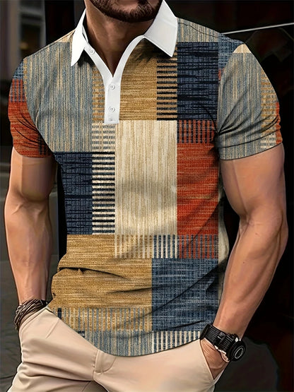 Summer Men's 3D Striped Polo Shirt Oversized Short Sleeve T Shirt Breathable Men's Clothing Casual Sports Street Mens Polo Shirt