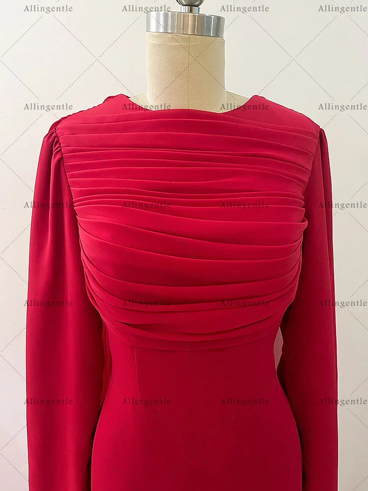 Pink Long Sleeves Mermaid Prom Dresses robes de soirée A-line Pleats Evening Dress Floor-Length Wedding Guest Dress Customized