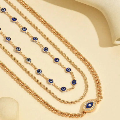 Boho Lucky Multi-layers Crystal Evil Eye Pendant Necklace For Women Geometric Round Charm Clavicle Chain Beach Jewelry