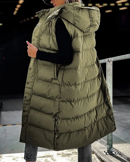 Women Solid Loose Zip Cardigan Parkas 2023 Autumn Winter Parkas Vest Coat Women Sleeveless Hooded Single Breasted Long Vest Coat