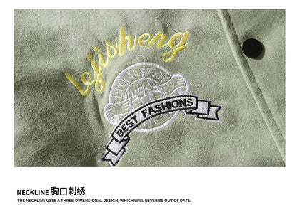Hip Hop Men's Suede Embroidered Varsity Jacket Color Block Letter Graphic Long Sleeve Baseball Jacket Bomber Coat