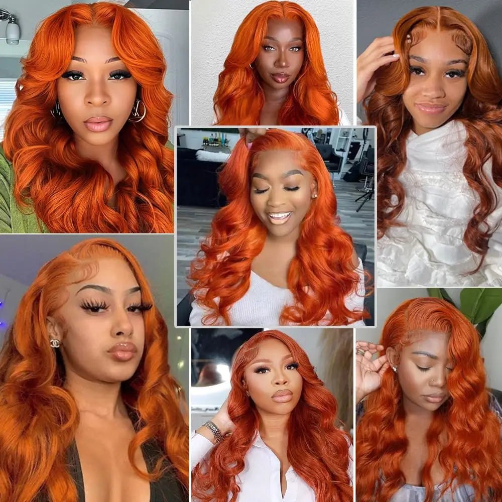 Ginger Orange 36 Inch Lace Front Wigs Human Hair Body Wave 13x6 HD Lace Front Wig Human Hair 180% Density Pre Plucked Remy Hair