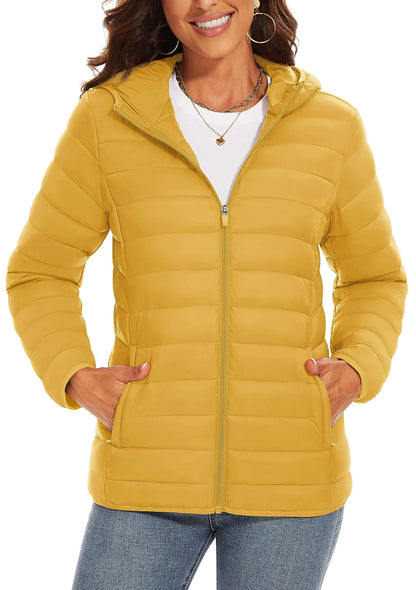 TACVASEN Full Zip Up Hooded Puffer Jacket Womens Winter Quilted Warm Coats Casual Windbreaker Padded Lightweight Outdoor Outwear