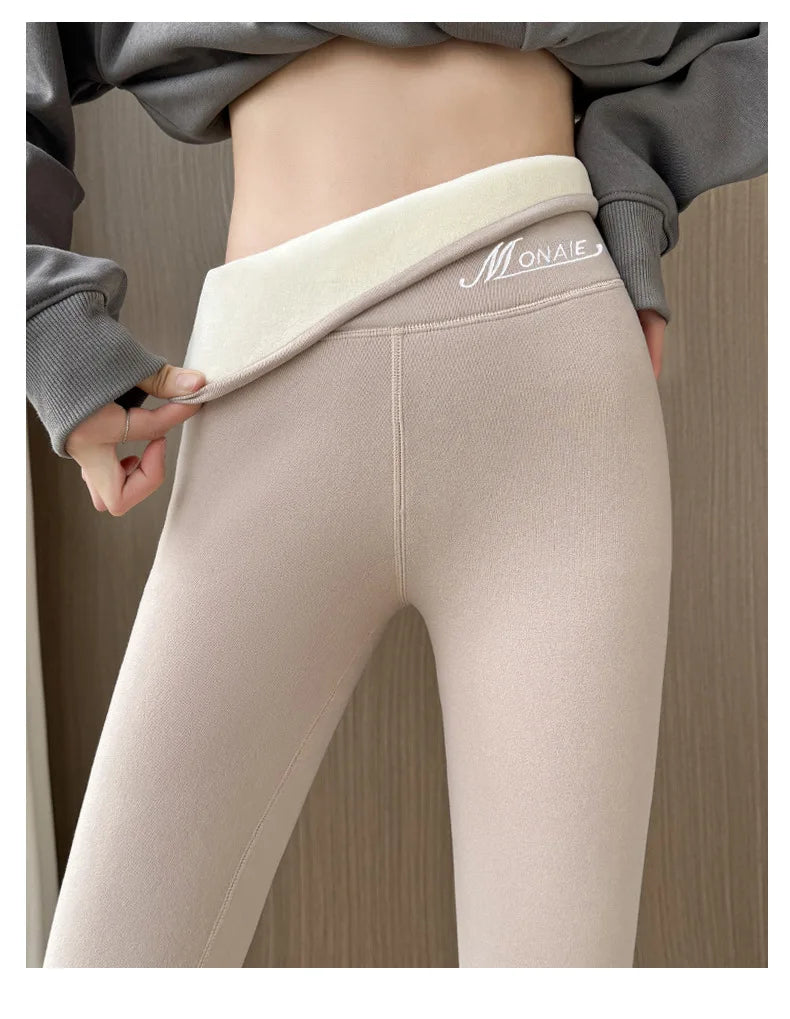 Winter Cashmere Leggings Women Solid Warm Leggings High Waist Slim Stretchy Pants Big Size Adding Velvet and Thickening Pants