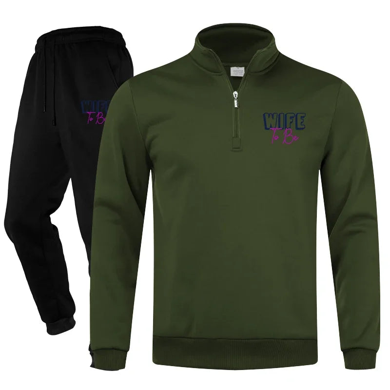 Men's Tracksuit Jogging Suit Set Workout Quarter Zip 2 Piece Printed Sweatsuit