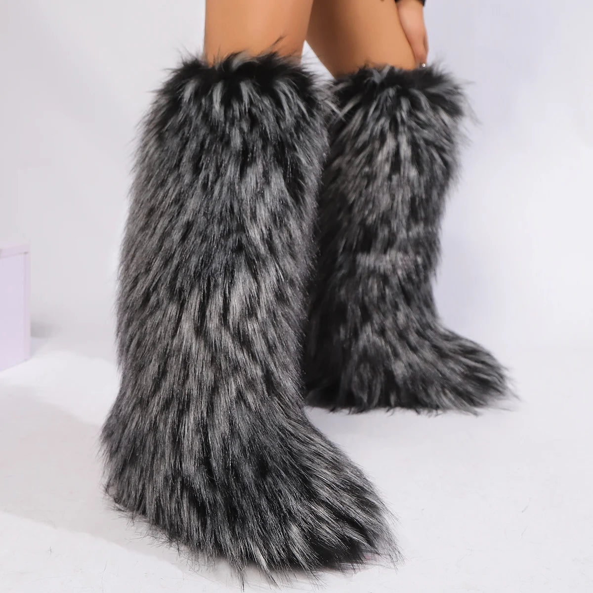 Winter New High Boots Over The Knee Snow Boots Women Plus Velvet Warm Imitation Fox Fur Boots Imitation Raccoon Fur Winter Boots