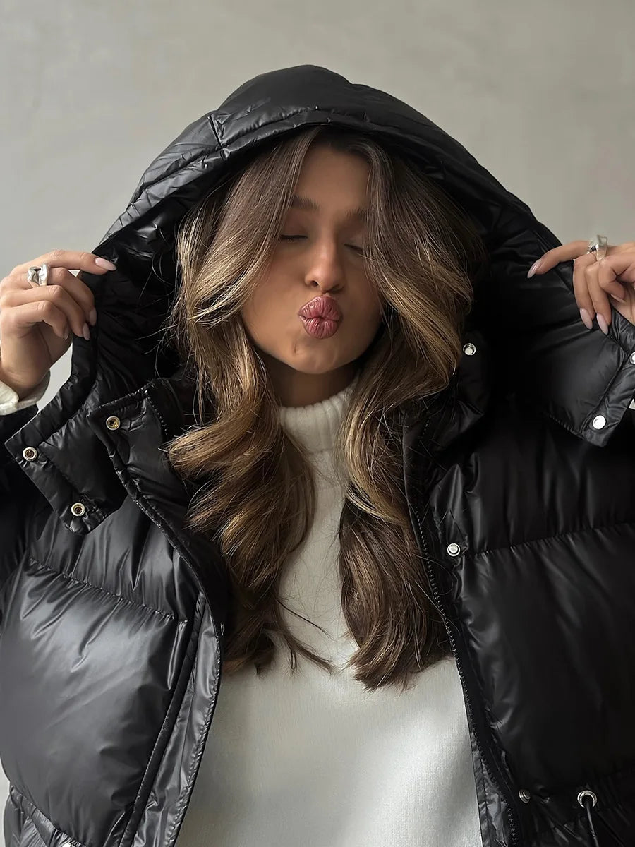 Bornladies Drawstring Slim Fit Cotton Jacket Women's  Winter New Hooded Zipper Cotton Robe Comfortable Warm Bread Jacket