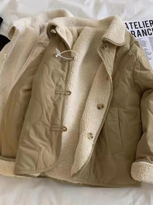 Faionable Double-Sided Wear Lamb Fur Cotton Jaet Women Winter Large Size Casual Thi Warm Cotton Coat Outerwear