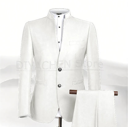 2025 New Style Men Chinese Tunic Collar Bridegroom Suit Formal Wear Dress Slim Fit Mens Suits Groom Wedding Blazer Costume Homme
