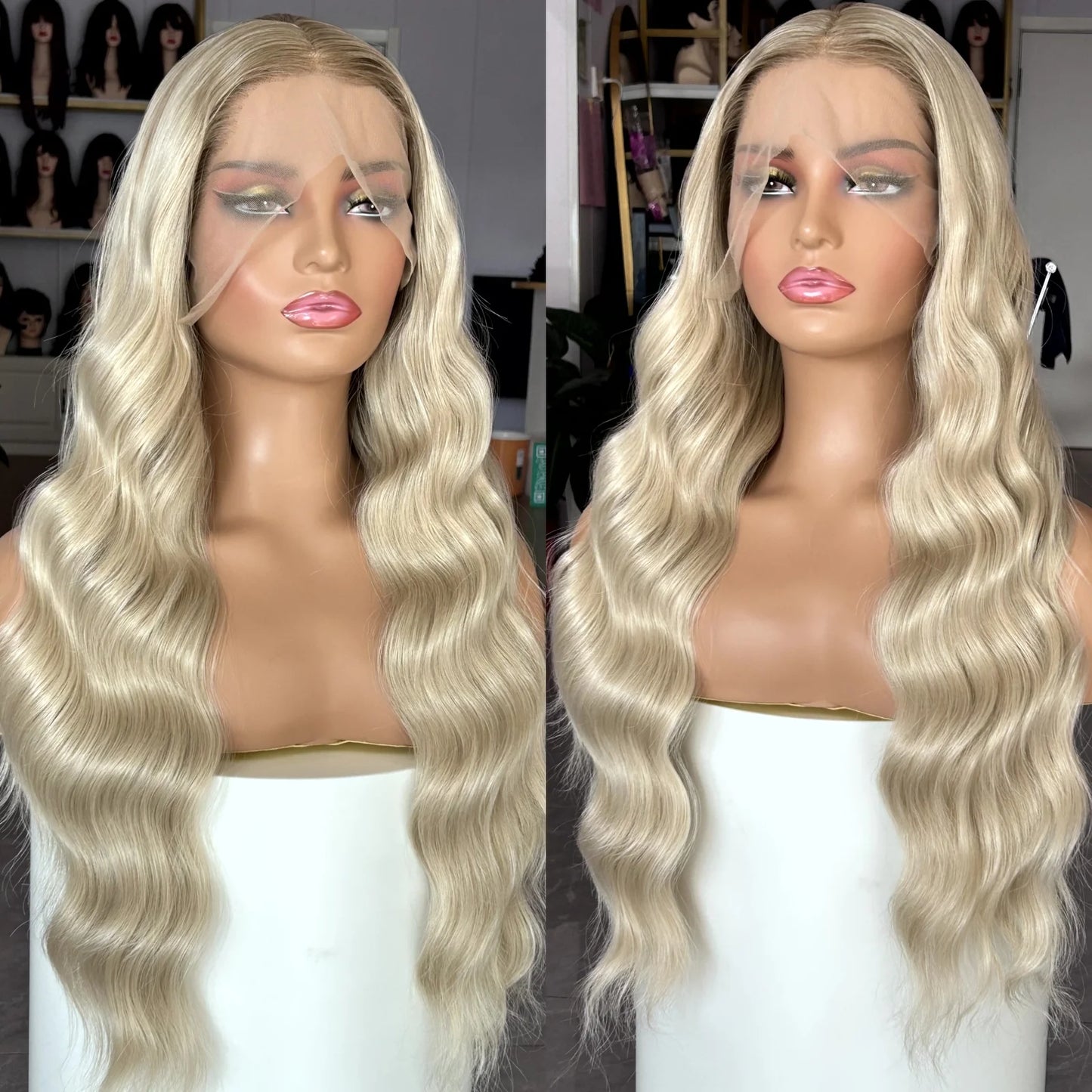 Long Blonde Brown Ombre Wig Long Curly Wavy Synthetic Lace Front Wig Middle Part 13X4 Loose Deep Wave Ash Blonde Wigs for Women