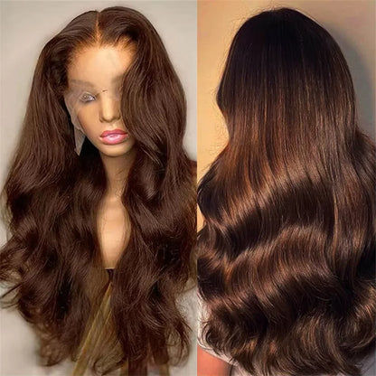 Chocolate Brown Wig Body Wave 13x4 13x6 HDTransparent Lace Front Human Hair 200 180 Density Biazilian Wig For Women 20 30 inch