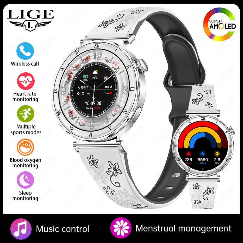 LIGE New Ultra Thin Smart Watch Women Screen Always Display Time Diamond Luxury Bracelet Voice Calling AMOLED Smartwatch Ladies
